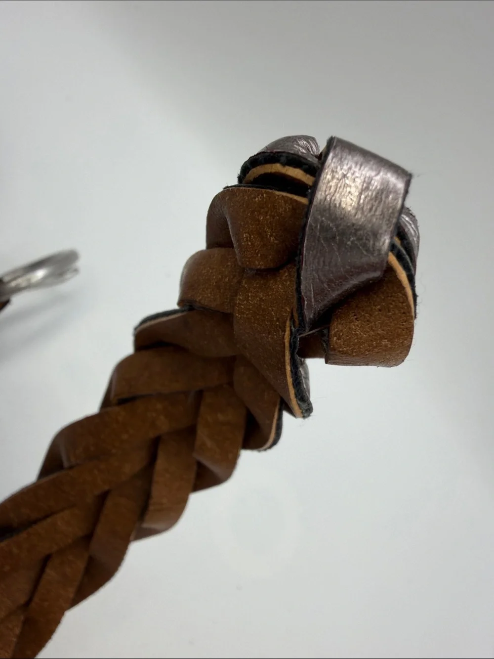 Metallic Pewter Braided Leather Belt | Silver O-Ring Buckle (1